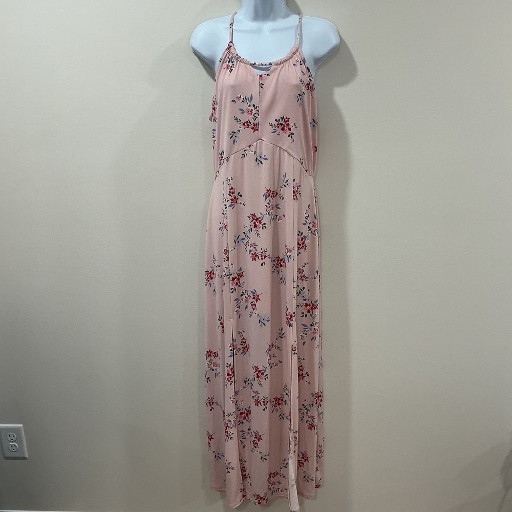 Candies Pink Floral Halter Maxi Dress Women's Size Large Cottagecore‎ Coquette